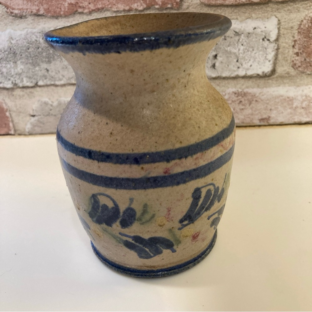 Pottery Handmade Salt Glazed Vase Cobalt and Red Design 5”
